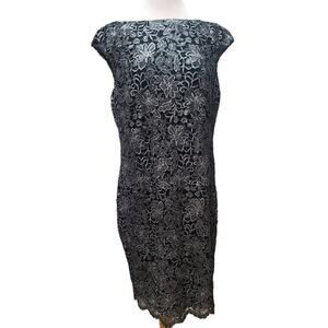Lauren Ralph Lauren dress women's size 14 black floral lace Sleeveless sheath